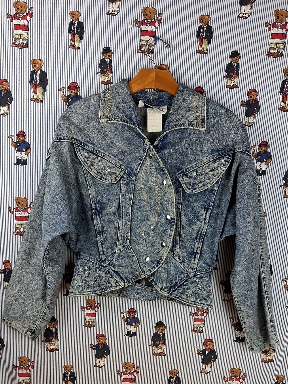 Vintage 80s Women's Tina Woo For Mass Cropped Acid Wash Denim Med Jean Jacket